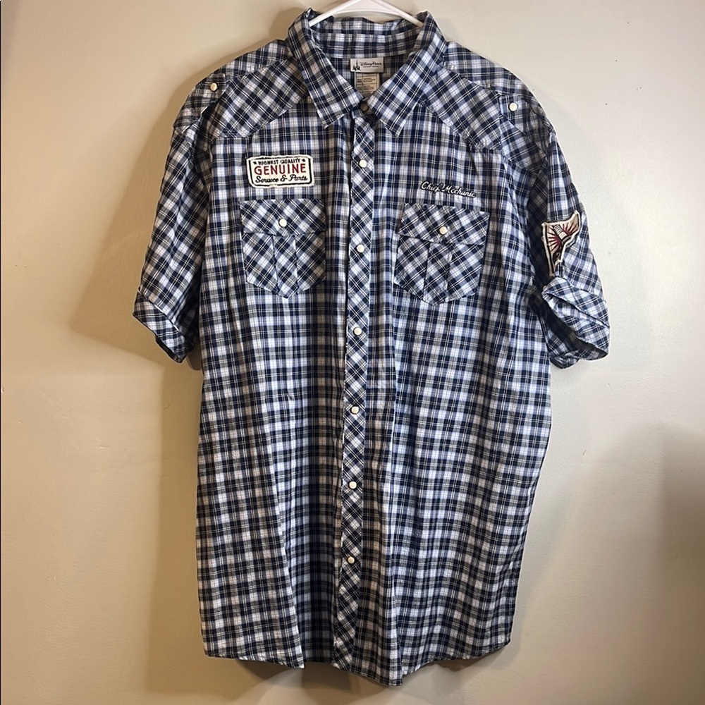Disney Parks Men’s Plaid Button Down Shirt Blue White XXL NWT #9